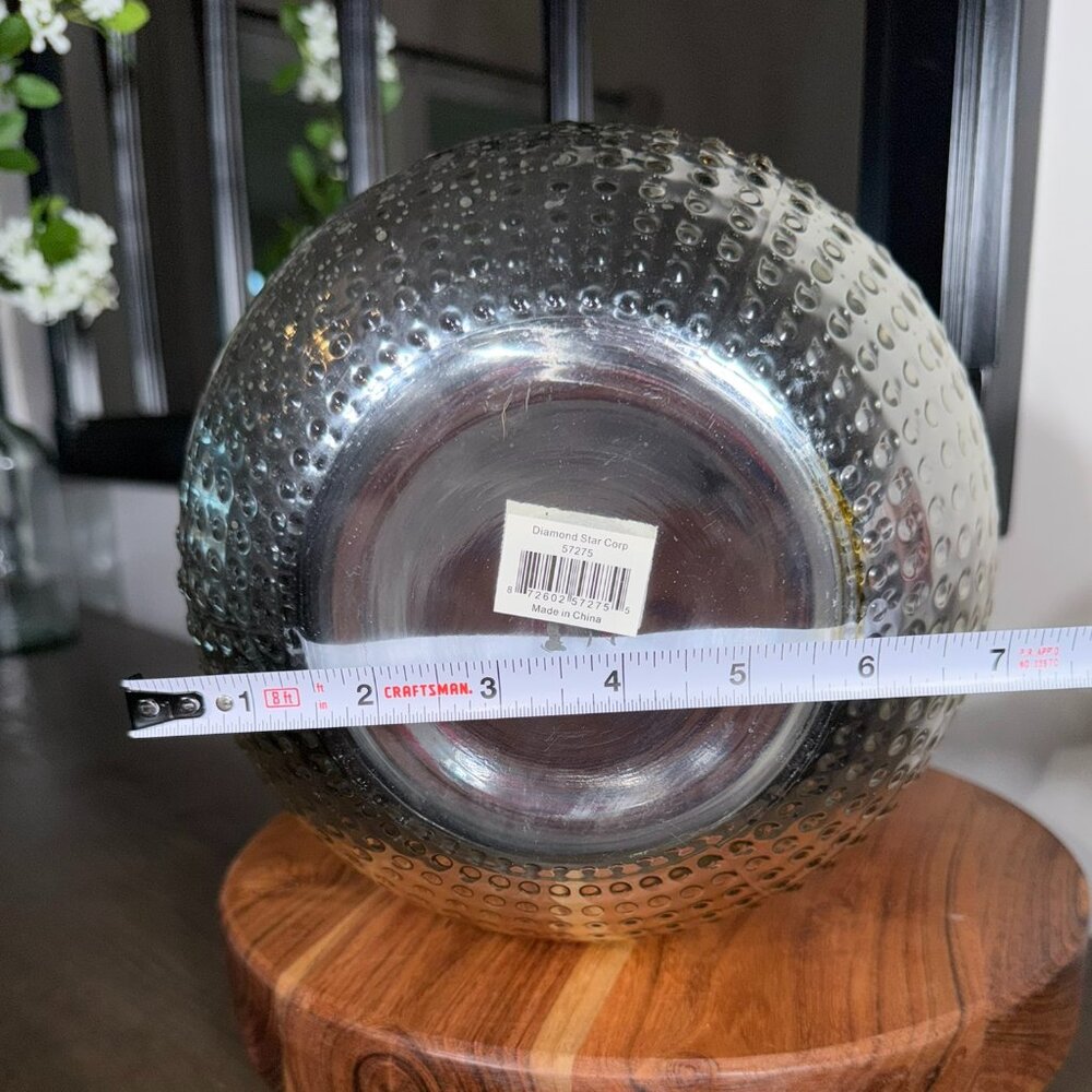 Large Mercury Glass Nubby Vase | Silver Textured Decorative Table Vase - Picture 8 of 8